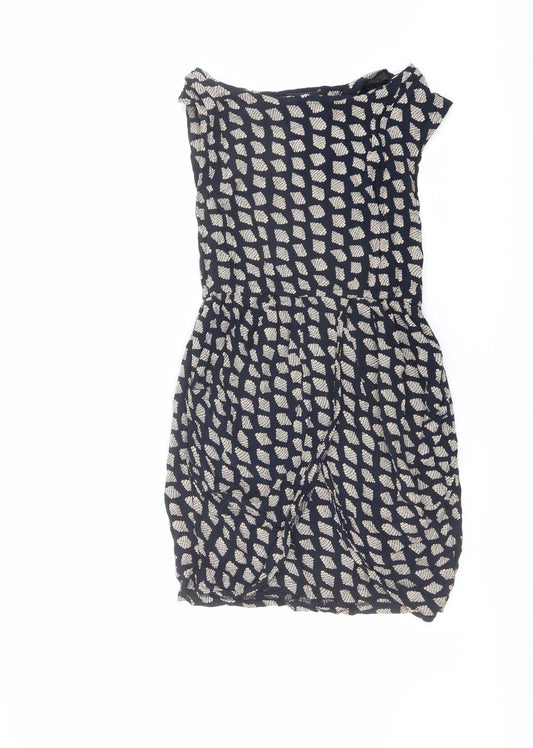 AX Paris Womens Blue Geometric Cotton A-Line Size 12 Boat Neck Pullover