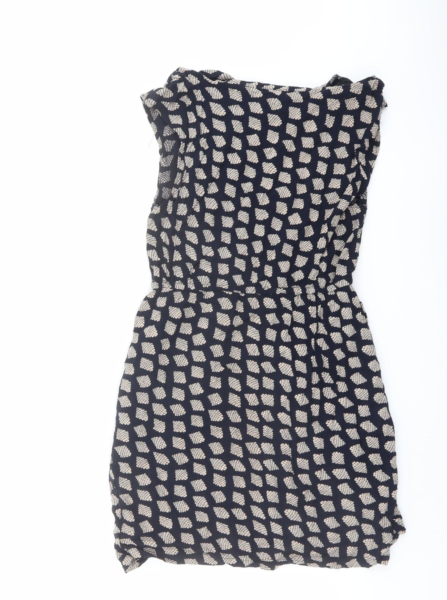 AX Paris Womens Blue Geometric Cotton A-Line Size 12 Boat Neck Pullover