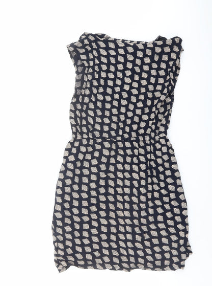 AX Paris Womens Blue Geometric Cotton A-Line Size 12 Boat Neck Pullover