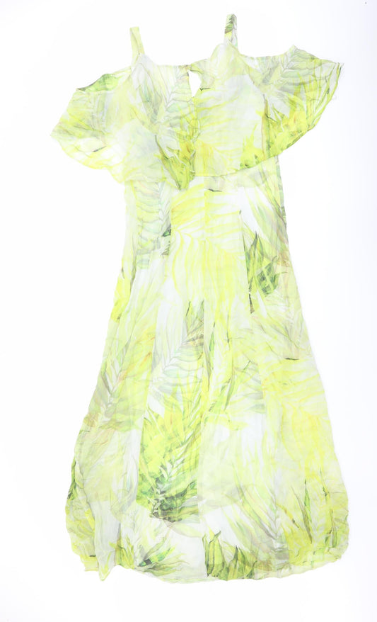 Roman Womens Green Geometric Polyester A-Line Size 10 Round Neck Zip - Cold Shoulders