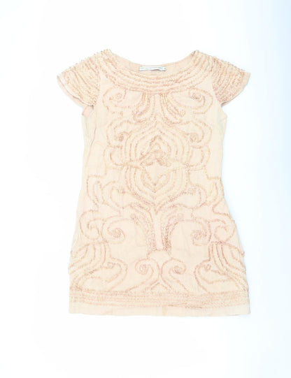 Blank Womens Pink Silk A-Line Size M Round Neck Zip