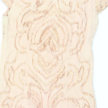 Blank Womens Pink Silk A-Line Size M Round Neck Zip