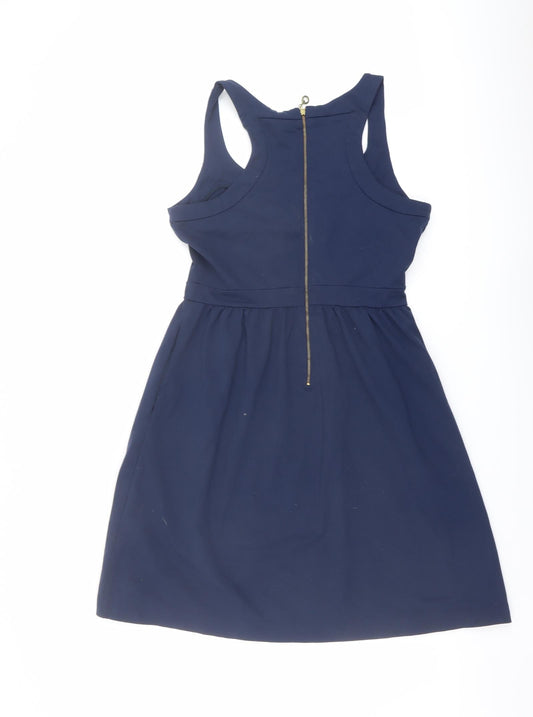 Cynthia Rowley Womens Blue Nylon A-Line Size M V-Neck Zip