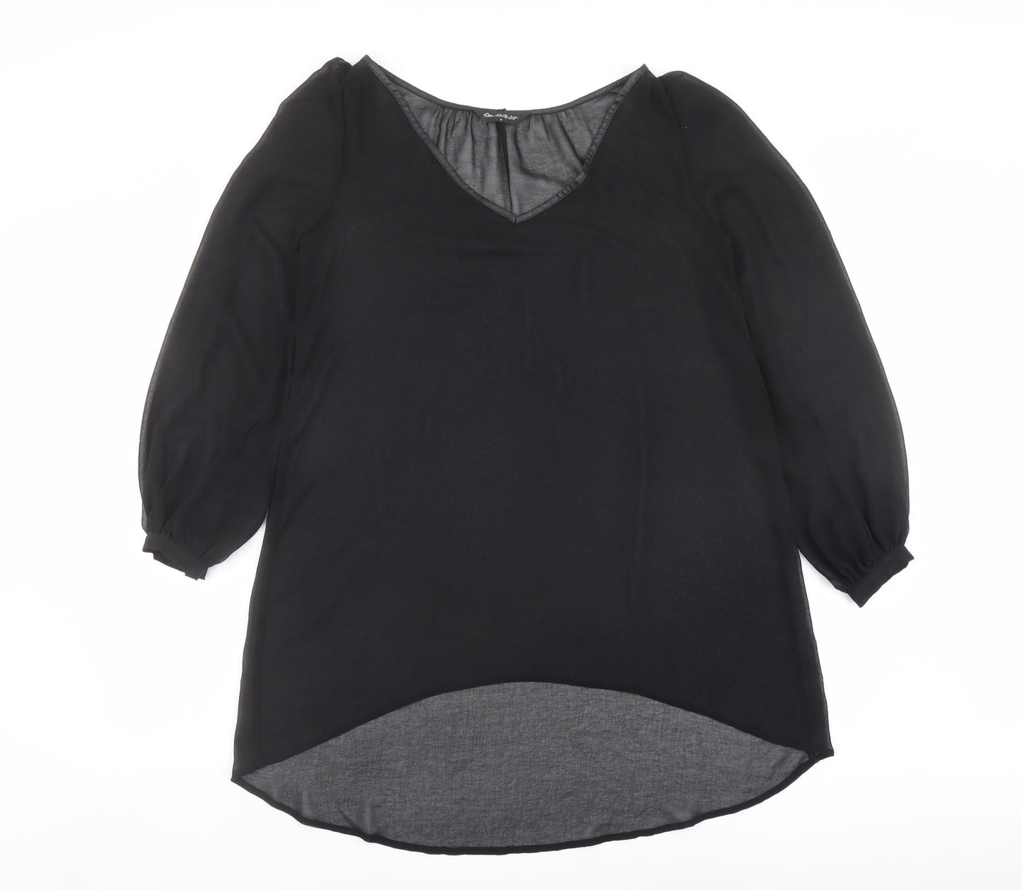 Miss Selfridge Womens Black Polyester Basic Blouse Size 6 V-Neck