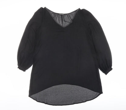 Miss Selfridge Womens Black Polyester Basic Blouse Size 6 V-Neck