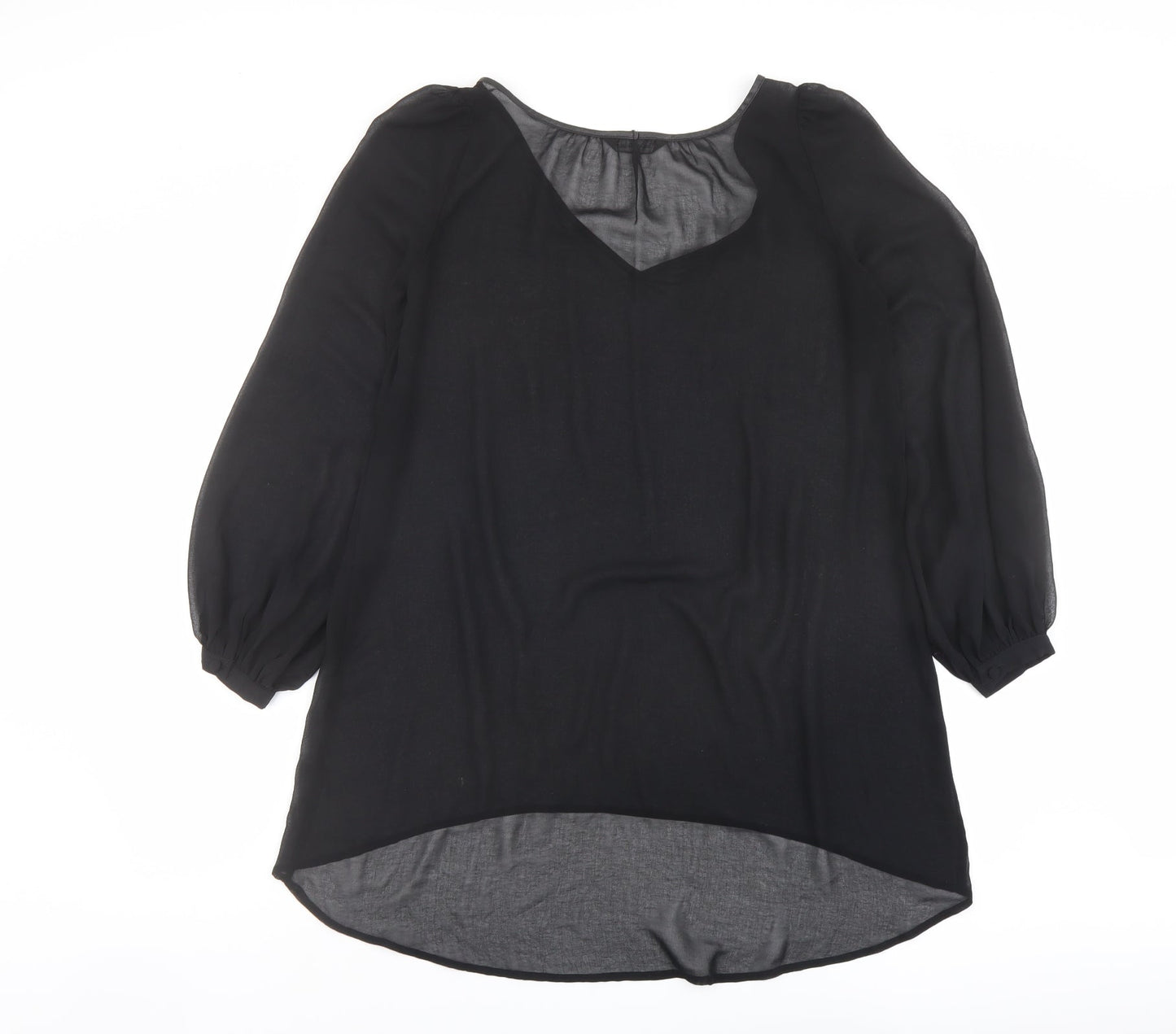 Miss Selfridge Womens Black Polyester Basic Blouse Size 6 V-Neck
