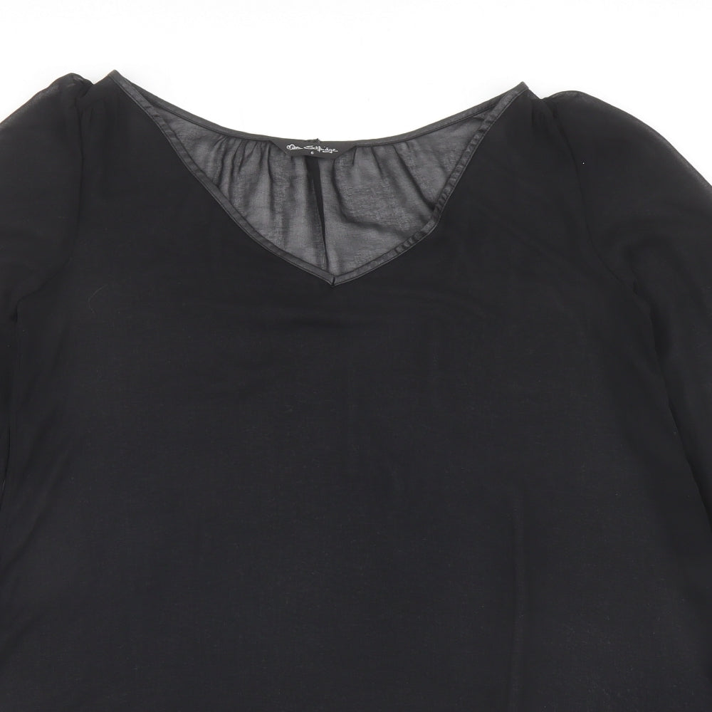 Miss Selfridge Womens Black Polyester Basic Blouse Size 6 V-Neck