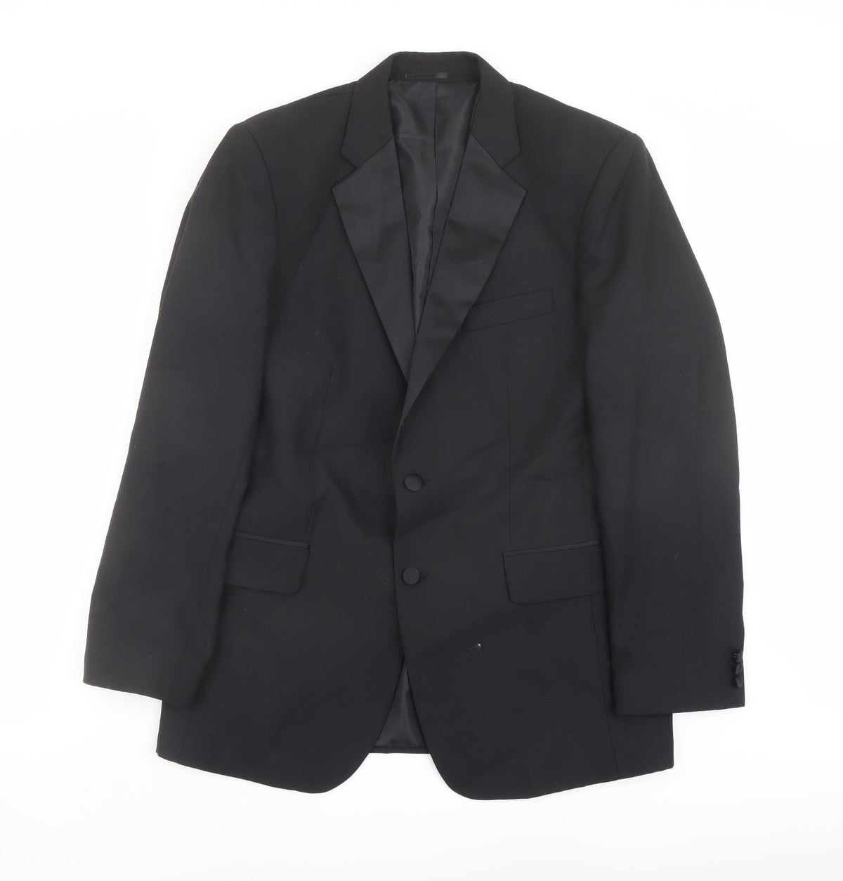 Additional front view of Clemont Dirext men’s black polyester tuxedo suit jacket, size 40, regular