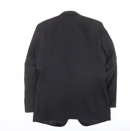Back view of Clemont Dirext men’s black polyester tuxedo suit jacket, size 40, regular