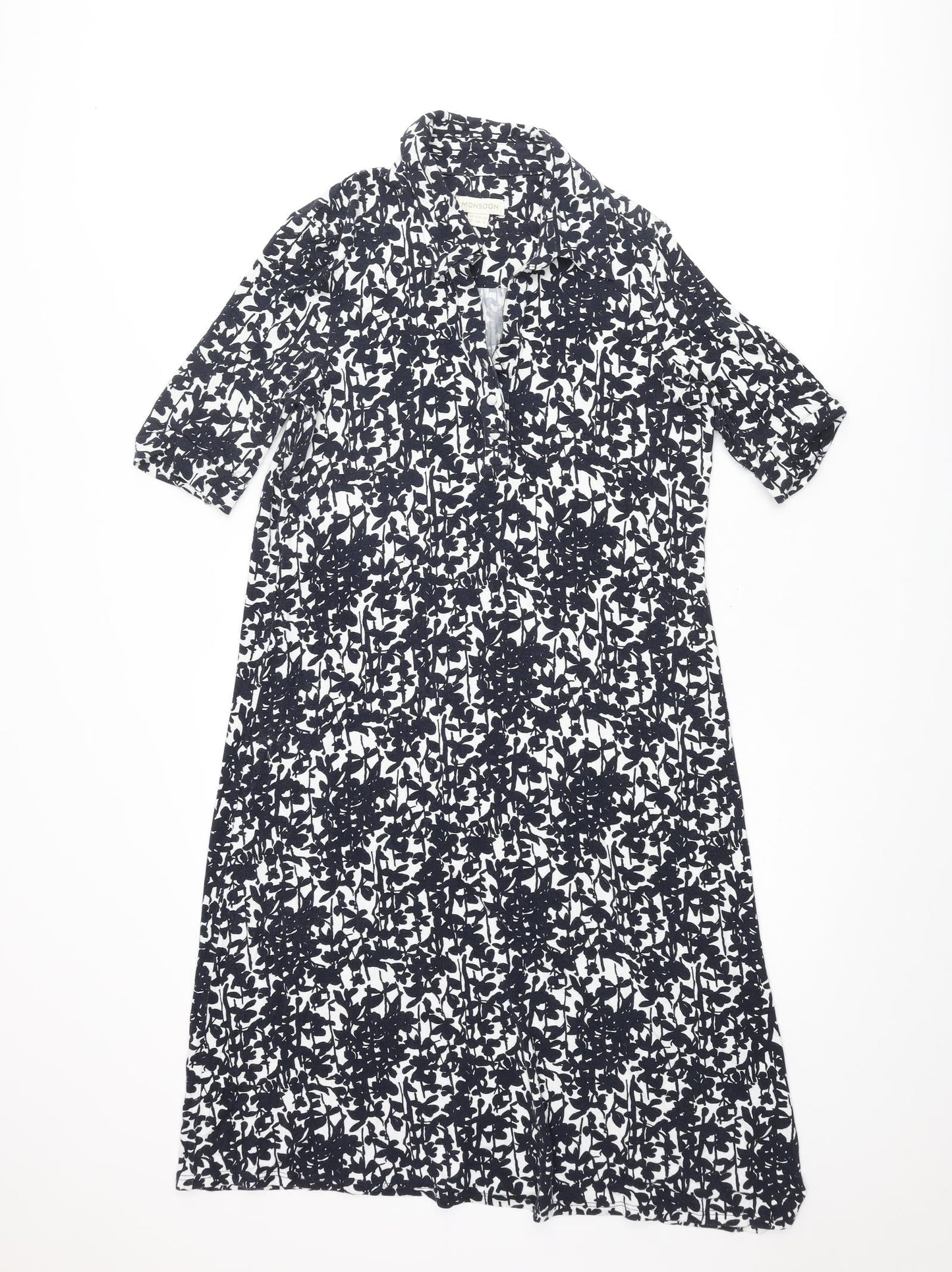 Monsoon Womens Blue Geometric Viscose A-Line Size 10 Collared Pullover