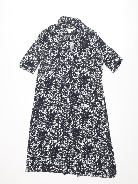 Monsoon Womens Blue Geometric Viscose A-Line Size 10 Collared Pullover