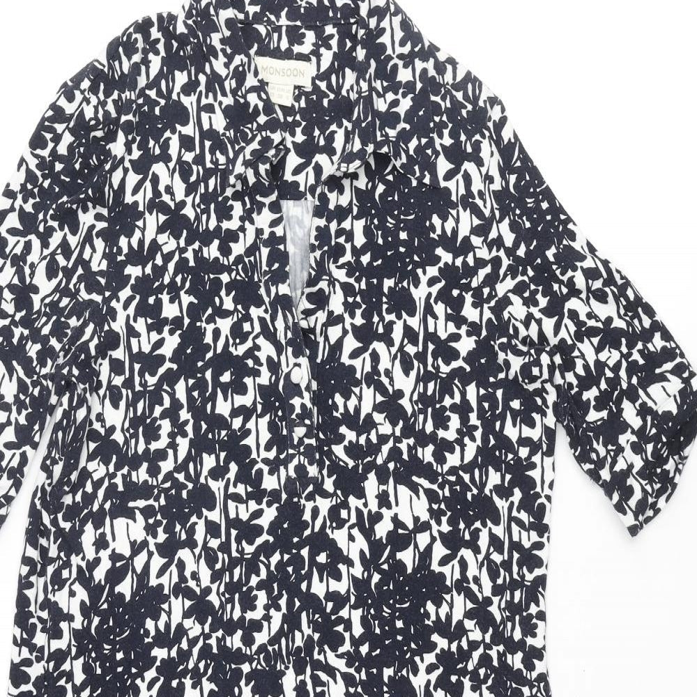 Monsoon Womens Blue Geometric Viscose A-Line Size 10 Collared Pullover