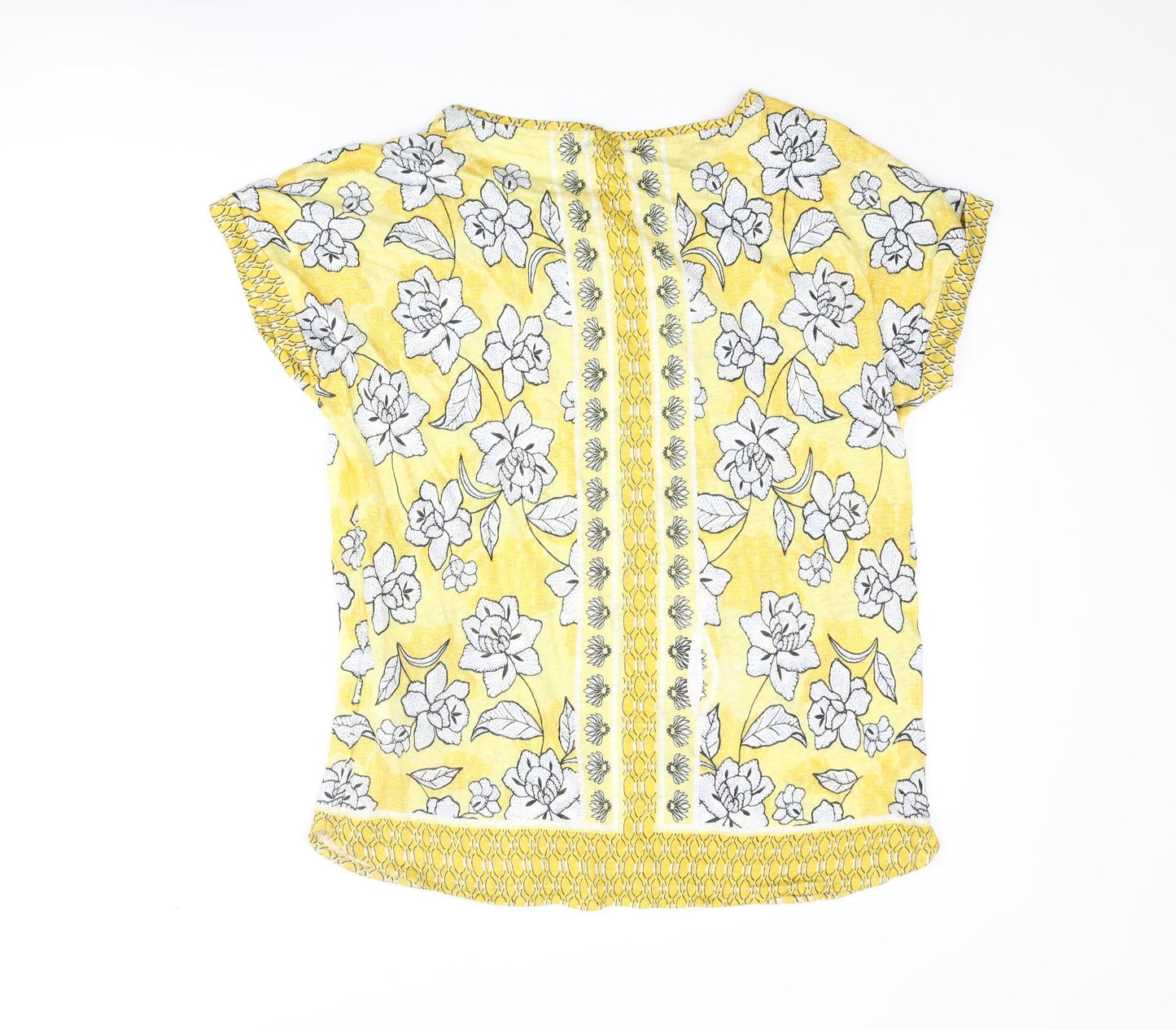 Olsen Womens Yellow Floral Polyester Basic T-Shirt Size 14 Round Neck