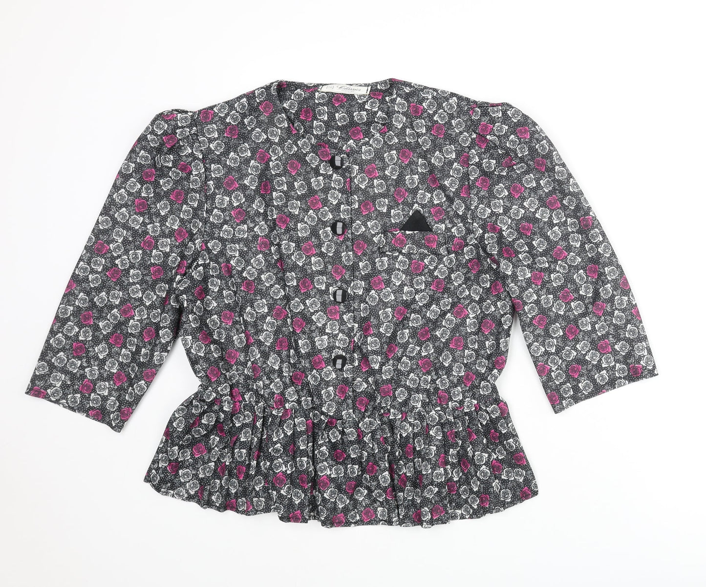 Womens UK Size 16 Debenhams Black Basic Button-Up