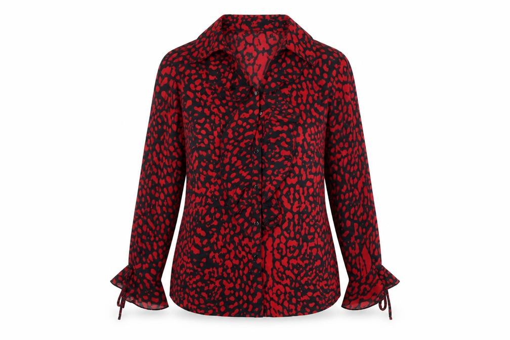 Womens UK Size 12 Daxon Red Basic Button-Up