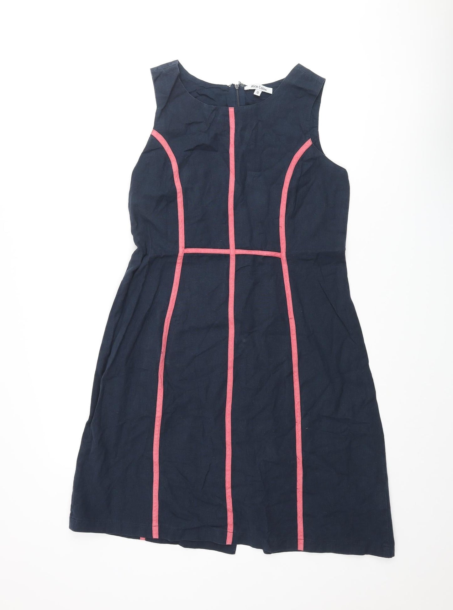 Alice Collins Womens Blue Cotton A-Line Size 10 Round Neck Zip