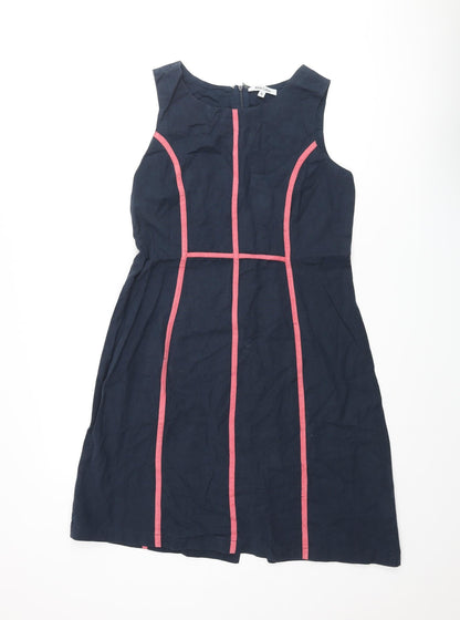 Alice Collins Womens Blue Cotton A-Line Size 10 Round Neck Zip