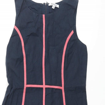 Alice Collins Womens Blue Cotton A-Line Size 10 Round Neck Zip