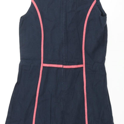 Alice Collins Womens Blue Cotton A-Line Size 10 Round Neck Zip