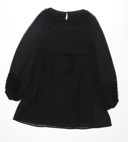Warehouse Womens Black Polyester A-Line Size 10 Round Neck Button