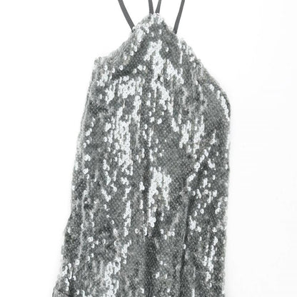 Zara Womens Grey Polyester Mini Size S Halter Lace Up - Open Back