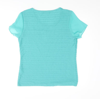 Per Una Womens Blue Polyester Basic T-Shirt Size 14 Round Neck