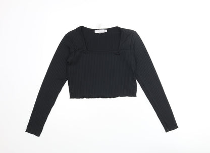 Womens UK Size 10 Red Herring Black Cropped T-Shirt