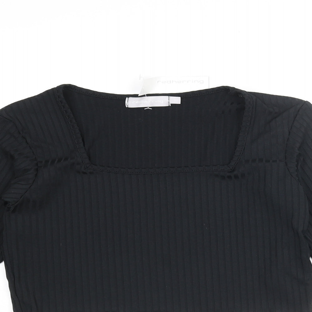 Womens UK Size 10 Red Herring Black Cropped T-Shirt