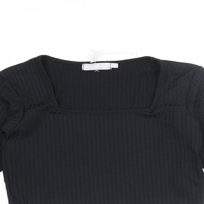 Womens UK Size 10 Red Herring Black Cropped T-Shirt