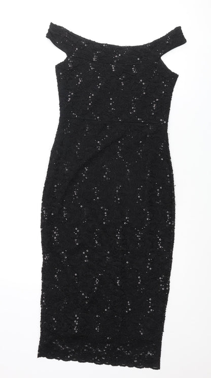 Quiz Womens Black Nylon Bodycon Size 8 Boat Neck Pullover - Lace