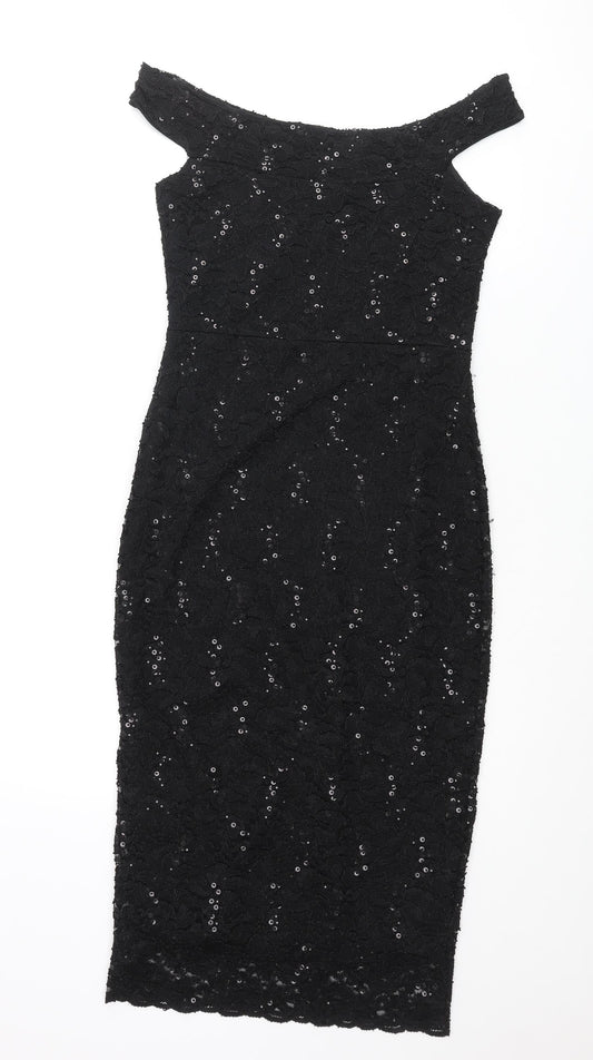 Quiz Womens Black Nylon Bodycon Size 8 Boat Neck Pullover - Lace