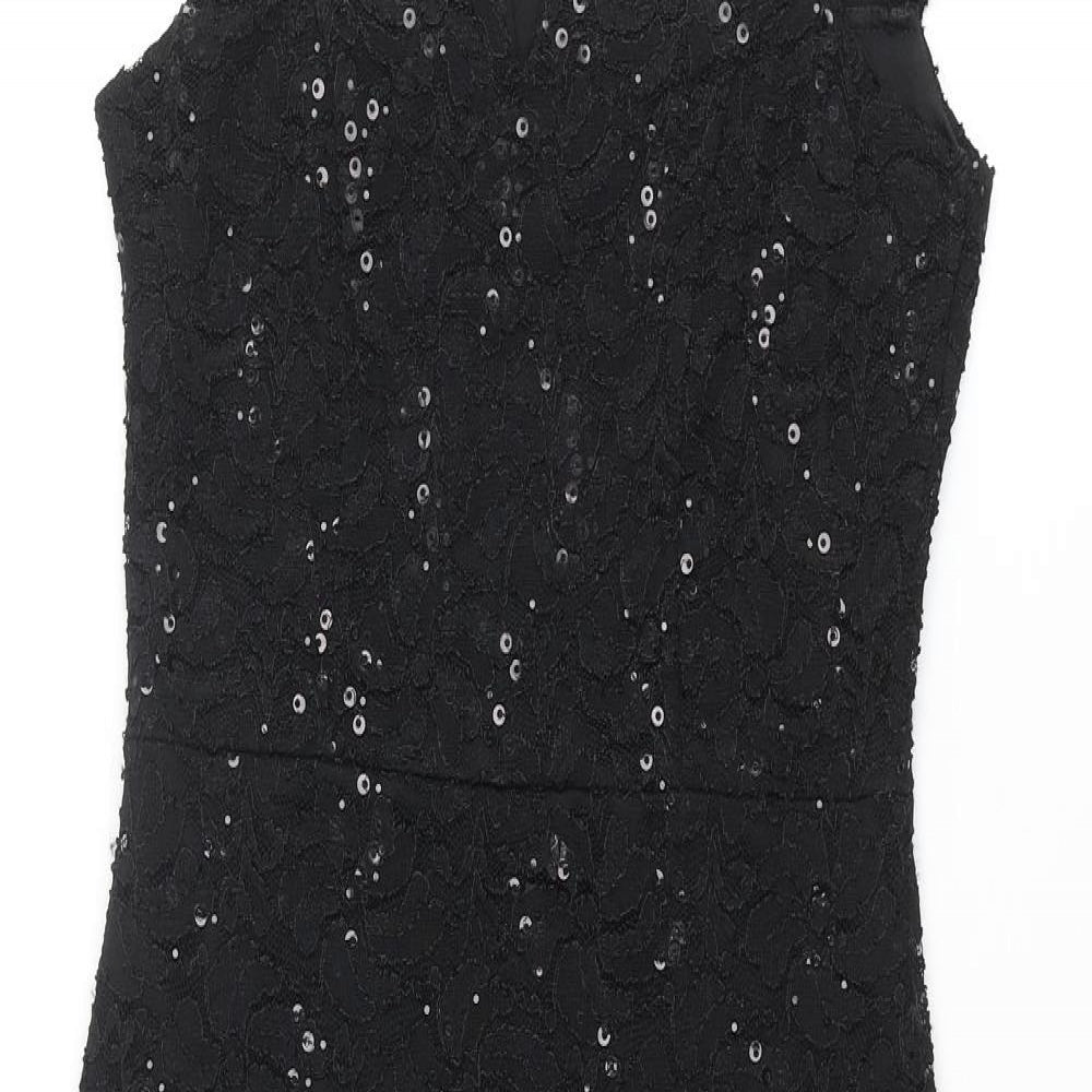 Quiz Womens Black Nylon Bodycon Size 8 Boat Neck Pullover - Lace
