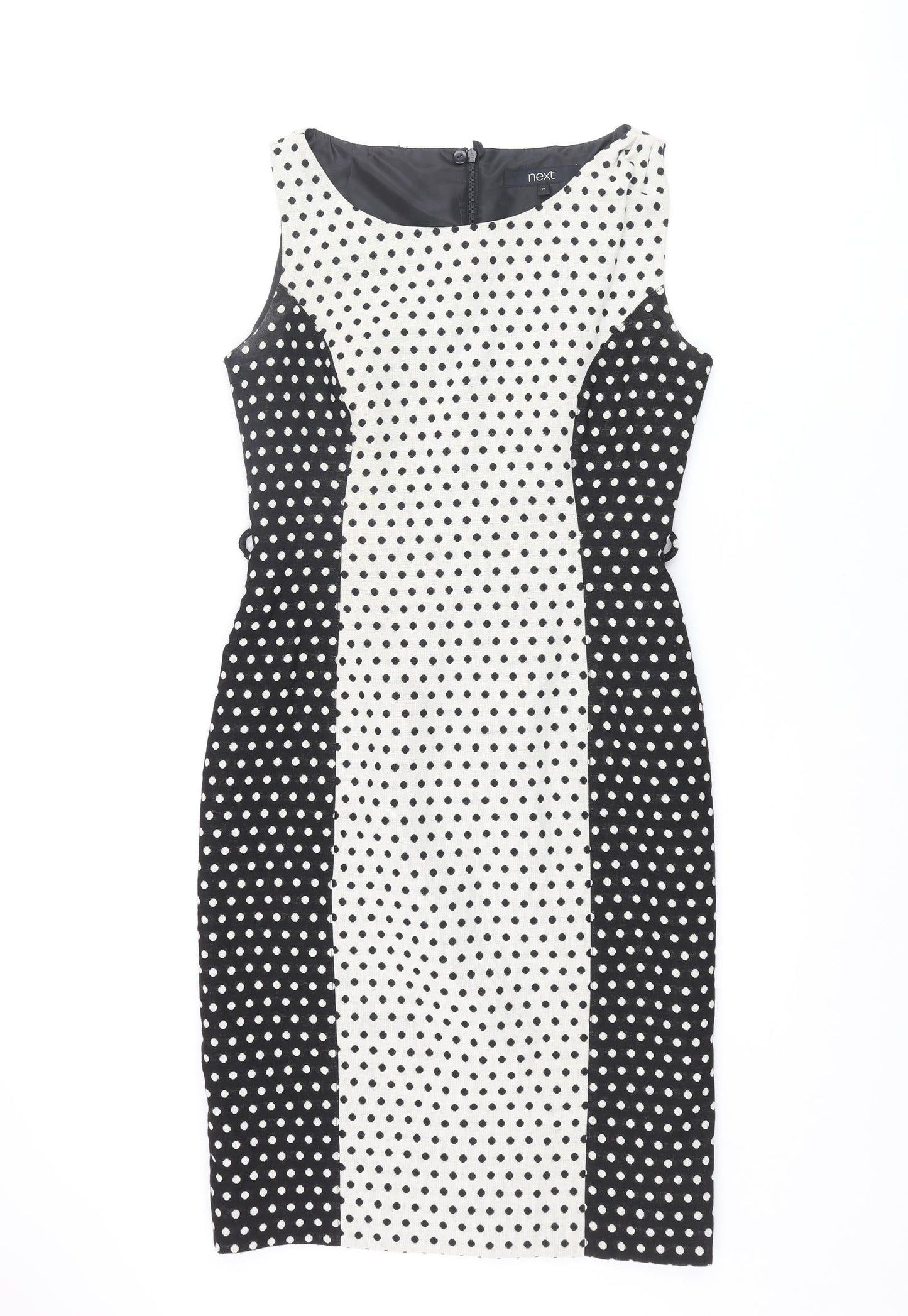 NEXT Womens Black Polka Dot Cotton Shift Size 10 Round Neck Zip