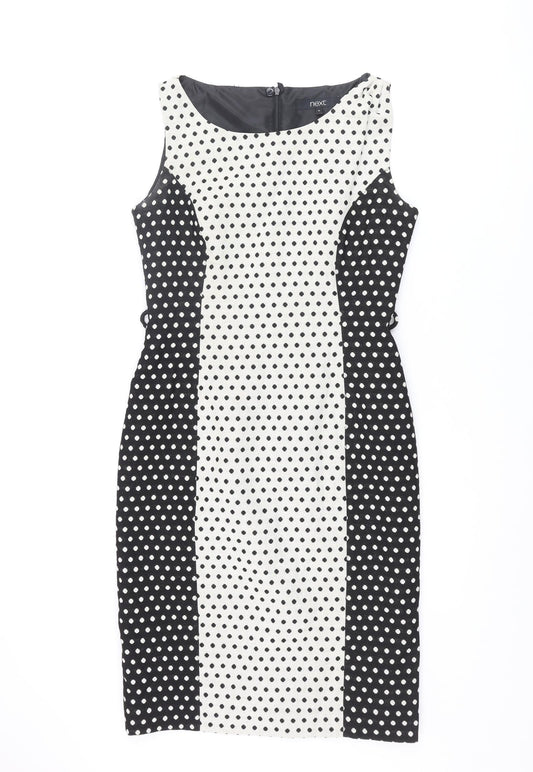 NEXT Womens Black Polka Dot Cotton Shift Size 10 Round Neck Zip
