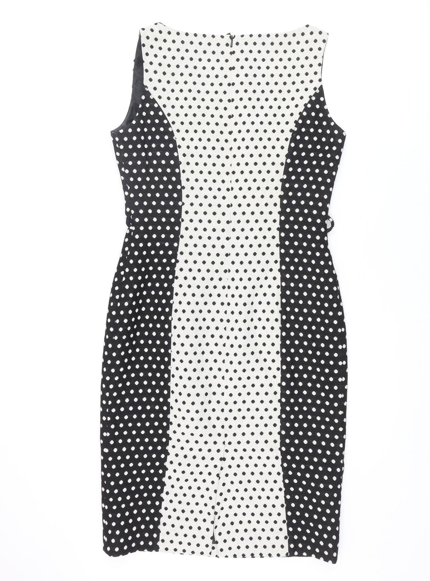 NEXT Womens Black Polka Dot Cotton Shift Size 10 Round Neck Zip