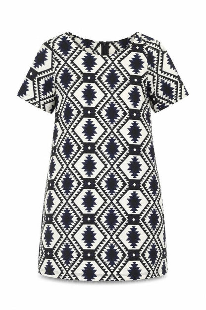 Vera & Lucy Womens Multicoloured Geometric Polyester A-Line Size S Round Neck Zip - Size S-M