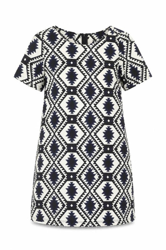 Vera & Lucy Womens Multicoloured Geometric Polyester A-Line Size S Round Neck Zip - Size S-M