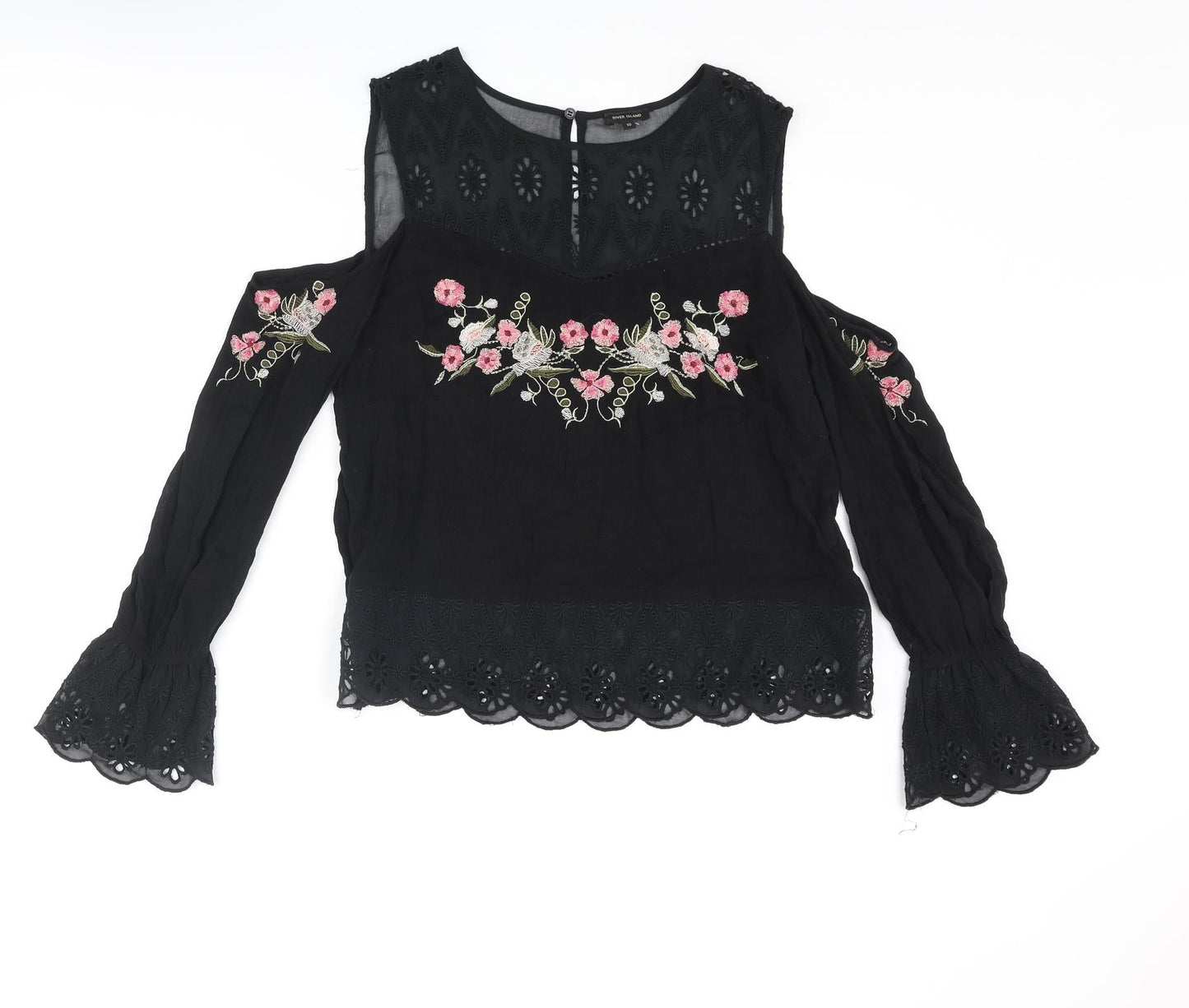 Womens UK Size 10 River Island Black Basic Blouse