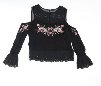 Womens UK Size 10 River Island Black Basic Blouse