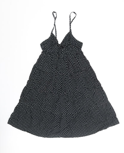 H&M Womens Black Polka Dot Cotton A-Line Size 4 V-Neck Pullover