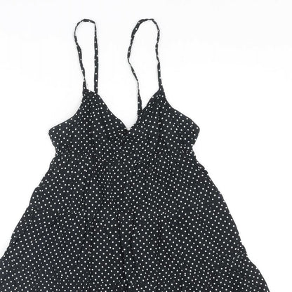 H&M Womens Black Polka Dot Cotton A-Line Size 4 V-Neck Pullover