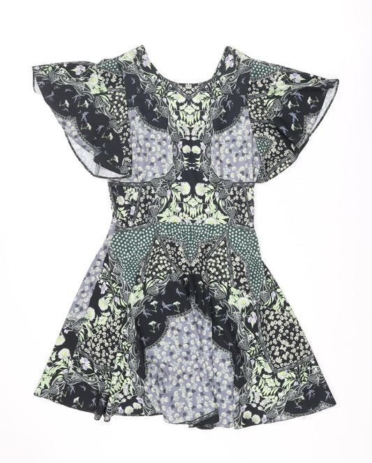 Miss Selfridge Womens Multicoloured Geometric Polyester A-Line Size 10 Round Neck Zip - Floral