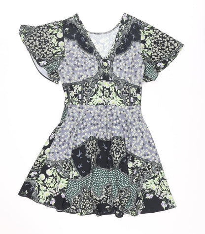 Miss Selfridge Womens Multicoloured Geometric Polyester A-Line Size 10 Round Neck Zip - Floral