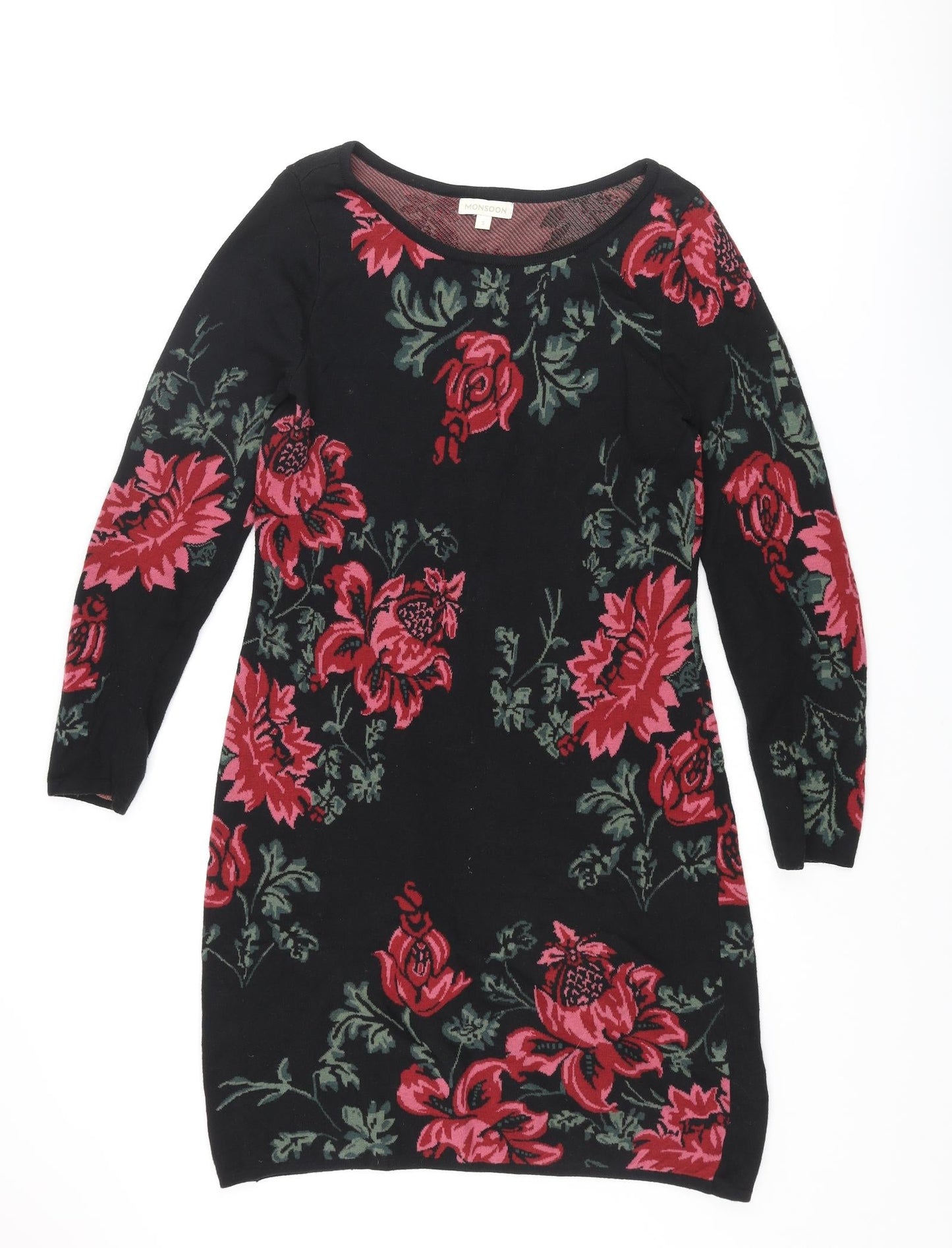 Monsoon Womens Multicoloured Floral Cotton Shirt Dress Size S Boat Neck Pullover