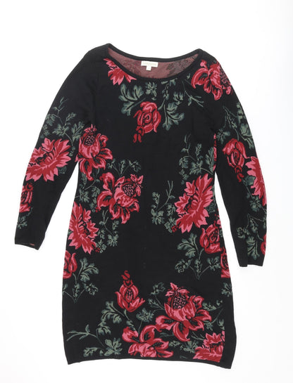 Monsoon Womens Multicoloured Floral Cotton Shirt Dress Size S Boat Neck Pullover