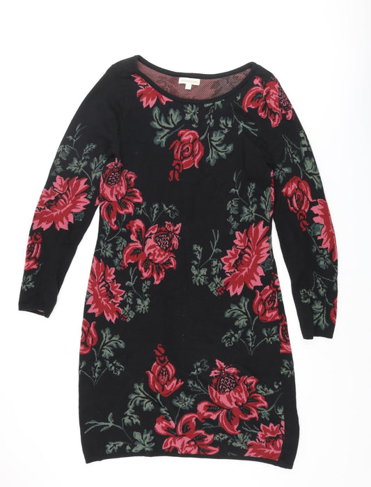 Monsoon Womens Multicoloured Floral Cotton Shirt Dress Size S Boat Neck Pullover