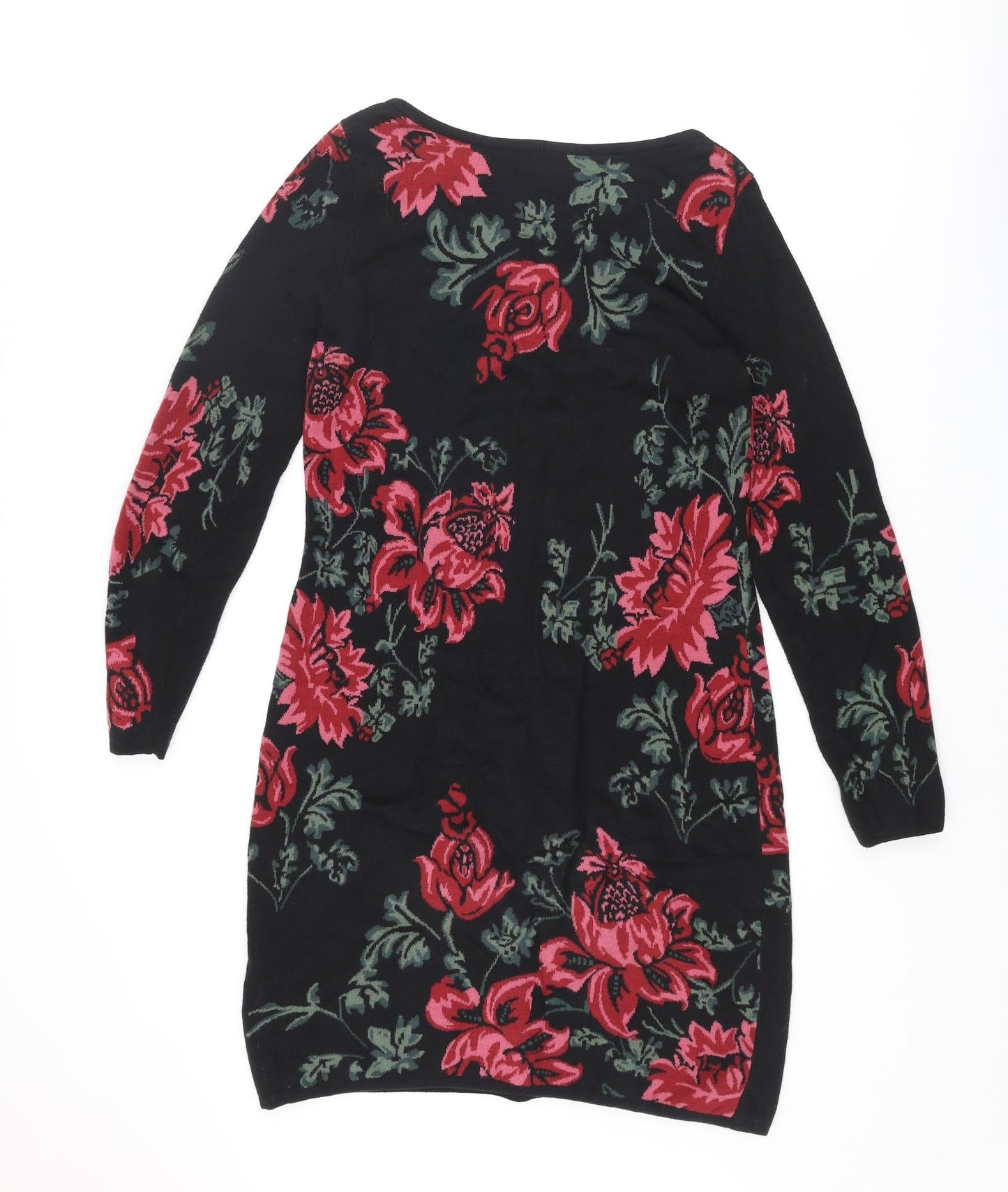 Monsoon Womens Multicoloured Floral Cotton Shirt Dress Size S Boat Neck Pullover