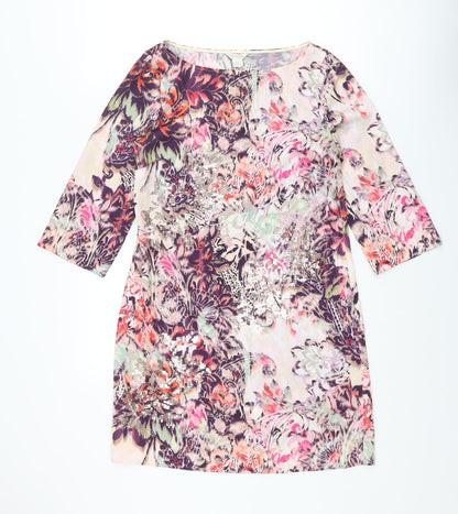 Monsoon Womens Multicoloured Geometric Polyester Shift Size 8 Boat Neck Pullover