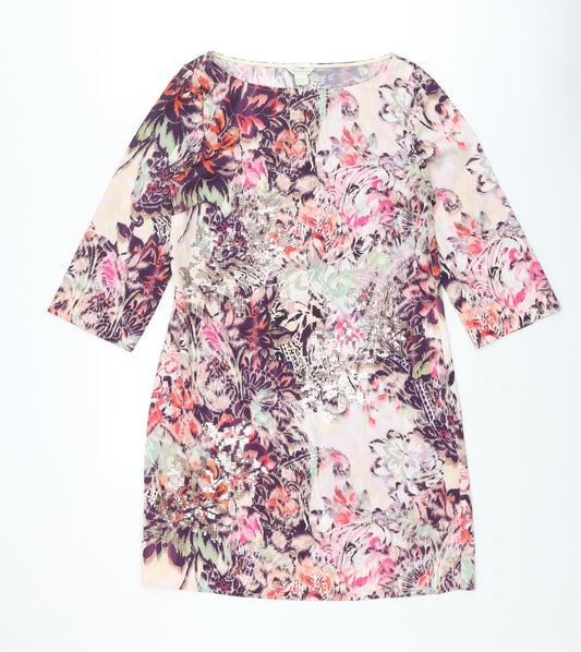 Monsoon Womens Multicoloured Geometric Polyester Shift Size 8 Boat Neck Pullover