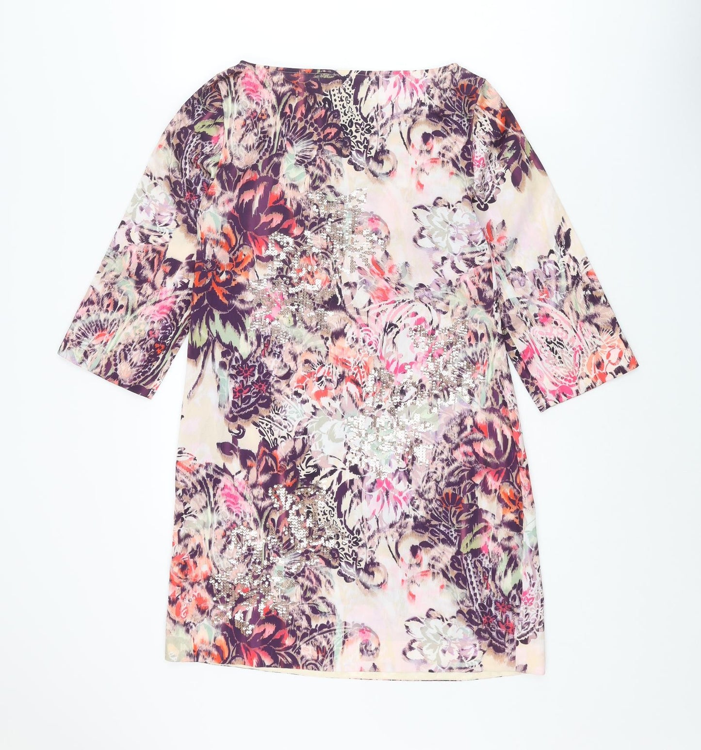 Monsoon Womens Multicoloured Geometric Polyester Shift Size 8 Boat Neck Pullover